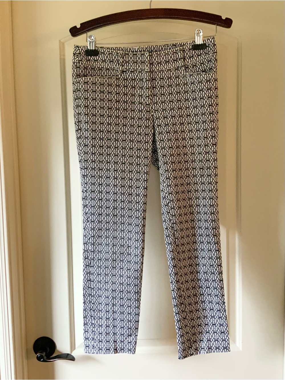 Cache Black & White Geometric Straight-Leg Pants